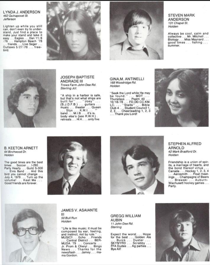 Wachusett Regional High School Class of 1980 Seniors, Lynda Anderson, Steven Anderson, Joseph Andrade, Gina Antinelli, Keet Arnett, Stephen Arnold, James Asaiante, Gregg Aubin, 