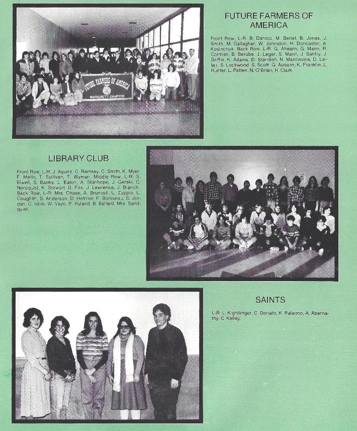 Wachusett Regional High School Class of 1980 Clubs - FFA, Library Club, SAINTS