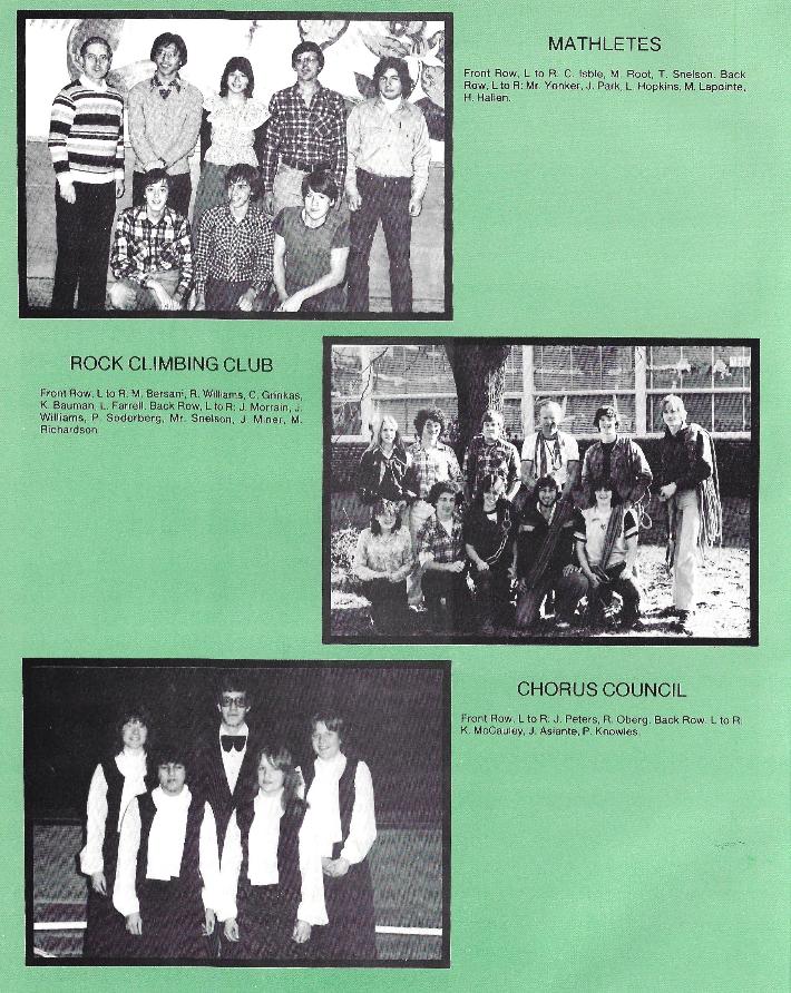 Wachusett Regional High School Class of 1980 Clubs - Mathletes, Rock Climbing, Chorus