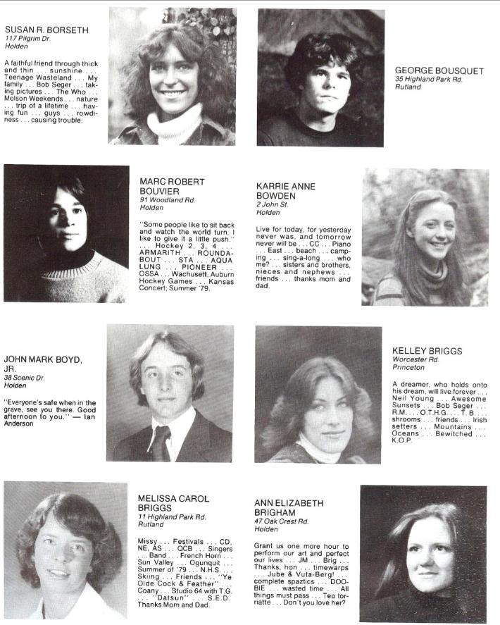 Wachusett Regional High School Class of 1980 Seniors , Susan Borseth, George Bousquet, Marc Bouvier, Karrie Bowden, John Boys, Kelly Briggs, Melissa Briggs, Ann Brigham