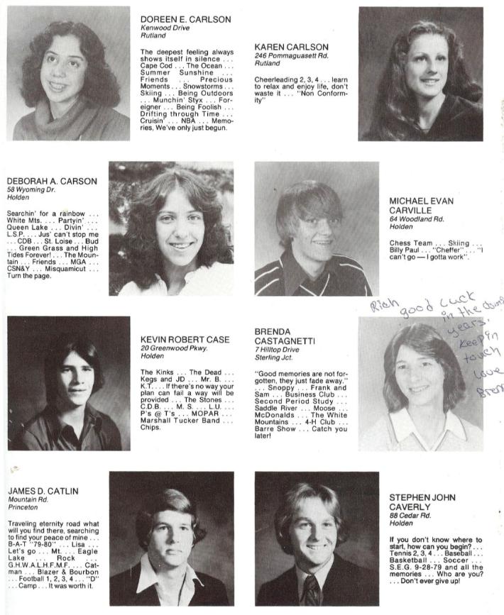 Wachusett Regional High School Class of 1980 Doreen Carlson, Karen Carlson, Michael Carville, Kevin Cased, Brenda Castignetti, James Catlin, Stephen Caverly