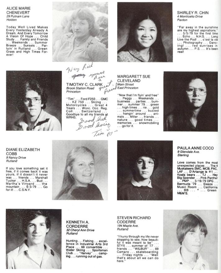 Wachusett Regional High School Class of 1980 Alice Chenevert, Shirley Chin, Timothy Clark, Margaret Cleveland, Dianne Cobb, Paula Coco, Kenneth Coderre, Steven Coderre