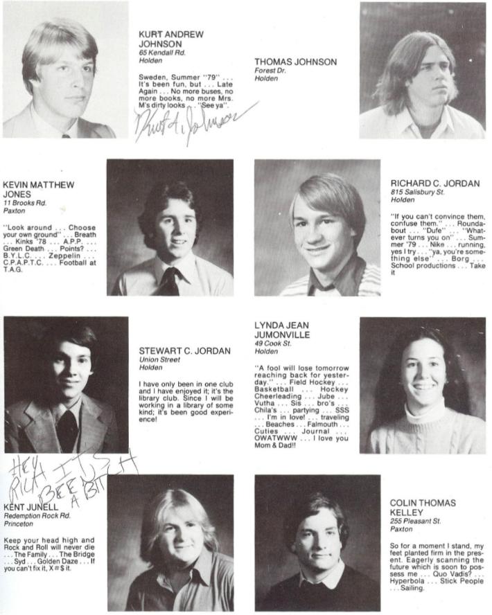 Wachusett Regional High School Class of 1980 Kurt Johnson, Thomas Johnson, Kevin Matthew Jones, Richard C Jordon, Stewart C Jordon, Lynda Jean Jumonville, Kent Junell, Colin Thomas Kelley