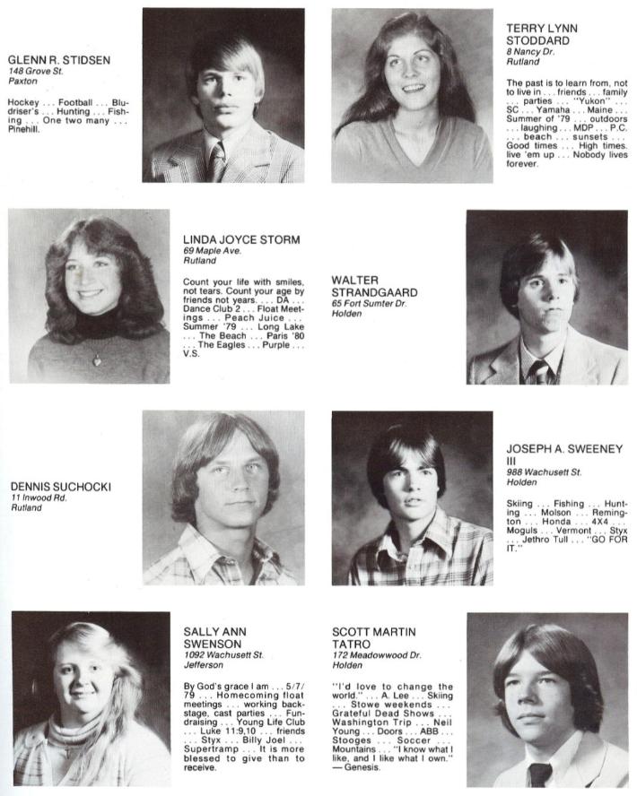 Wachusett Regional High School Class of 1980 Glenn R Stidsen, Terry Lynn Stoddard, Linda Joyce Storm, Walter Strandgaard, Dennis Suchocki, Joseph A Sweeney, Sally Ann Swenson, Scott Martin Tatro